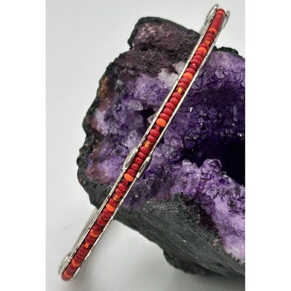 Brighton Global Dreams Bangle Bracelet – Silver Plated, Orange Seed Beads 8 Inch - Picture 1 of 11